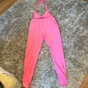 NWOT Matching neon pink velour pants and bikini top !